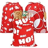 JOINDO 3 pcs Santa Sacks Drawstring Christmas Bags, 16x21 inches Cotton Reusable Gift Bags with Name Tags, Cloth Christmas Gift Bags