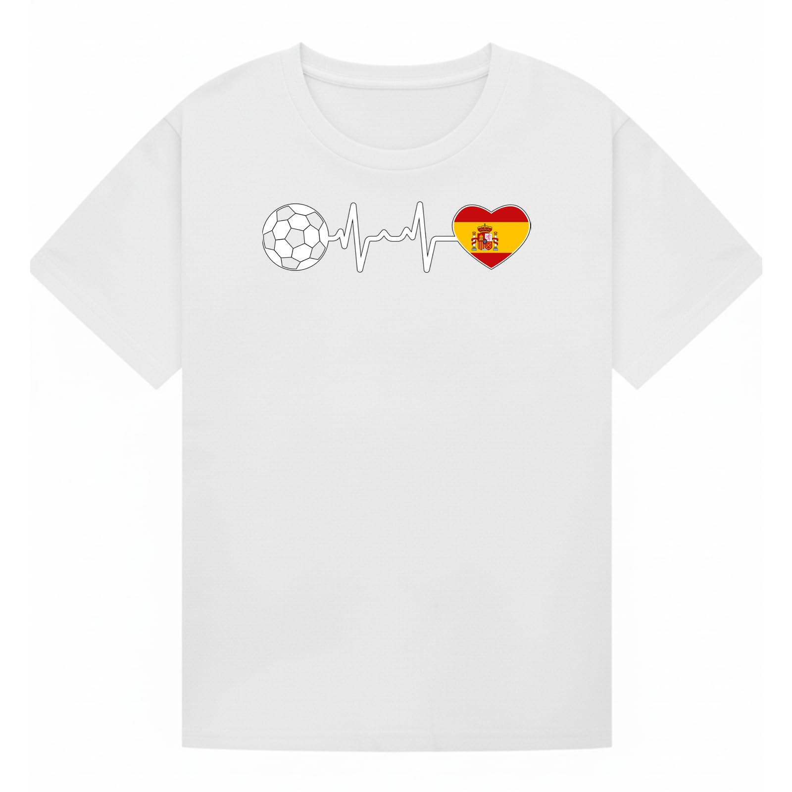 Soccer Spain Heartbeat Mens Graphic T-Shirt Football Fan Tee for Men Retro Novelty Sports Apparel White XXL