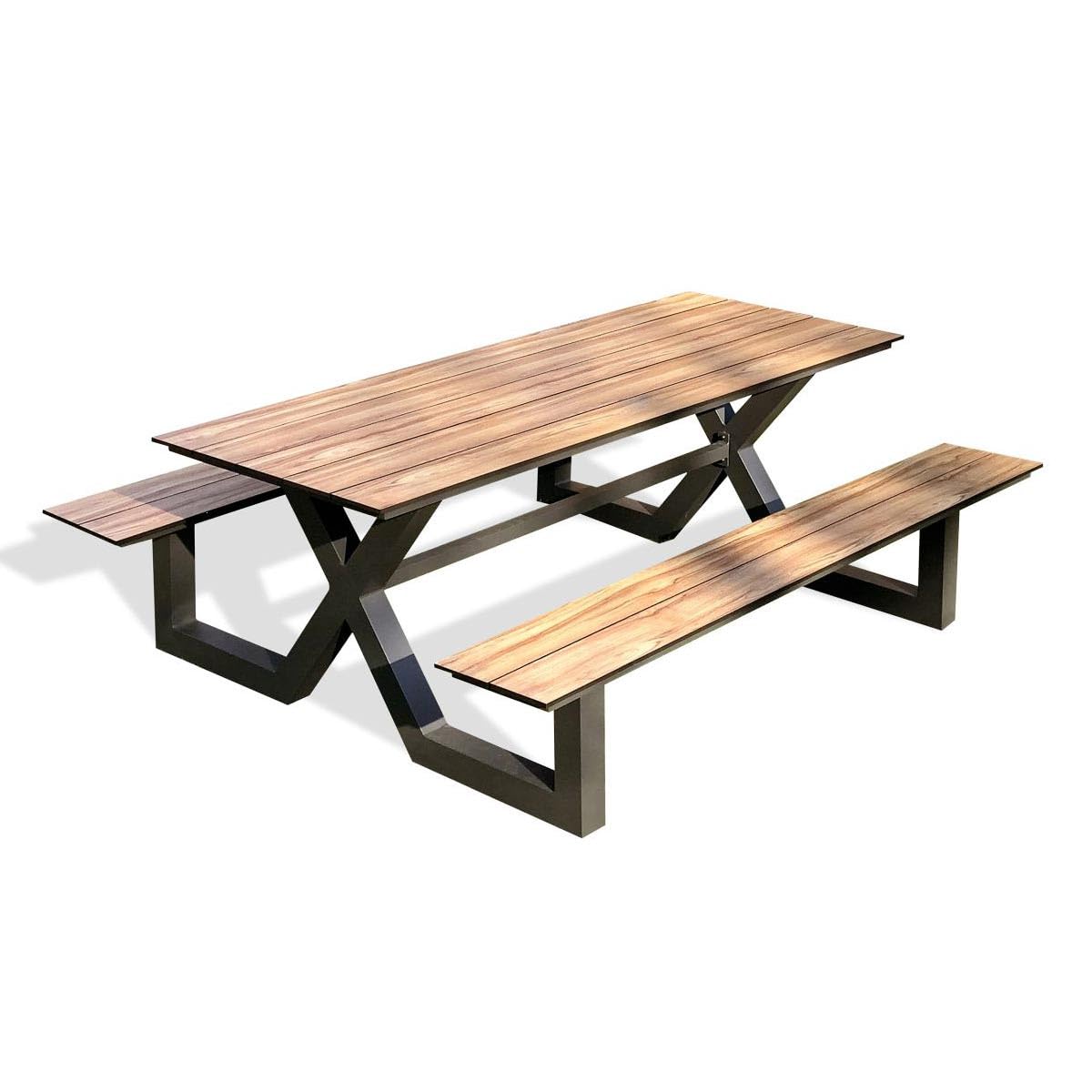 Table de Jardin & 2 Bancs Vancouver 210cm Gris Anthracite