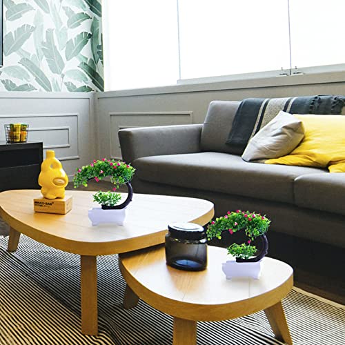 Greenscharm Artificial Bonsai Tree Faux Potted Plant With White Pot - Mini - 8 Inch Tall(Rose Red) #TOP3