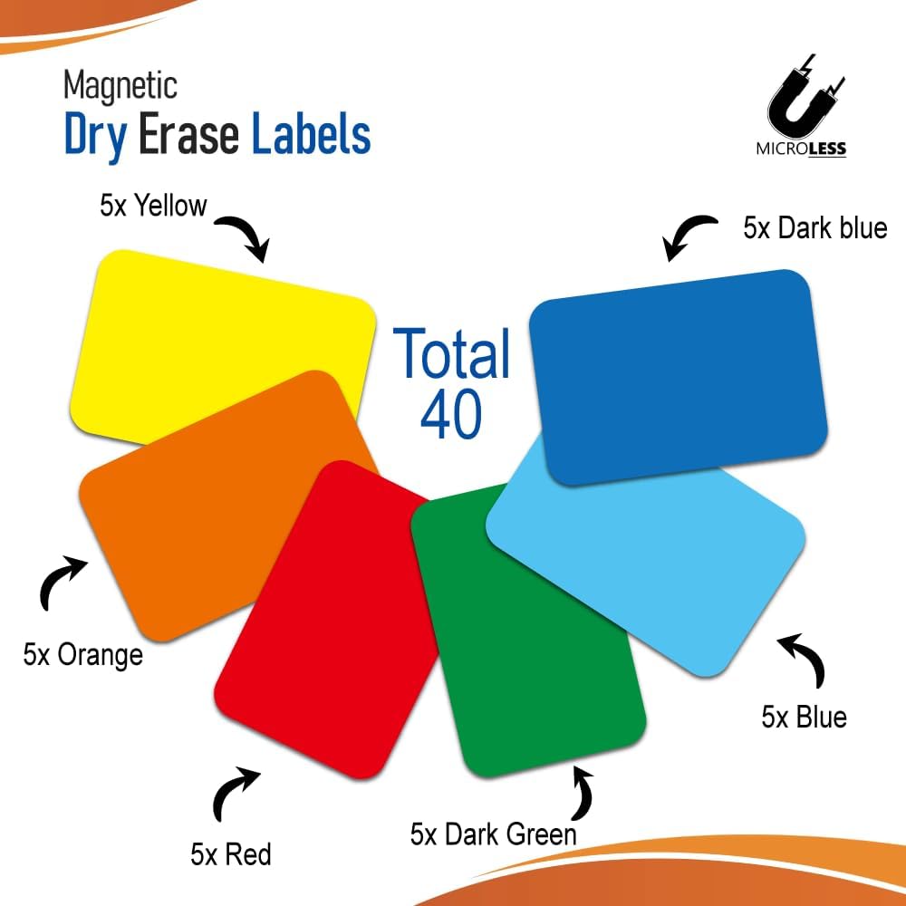 Dry Erase Magnetic Labels 30 Pcs - 4.8 x 3.2 inches, Best for Classroom, Home, Kitchen, Office & Craft – Reusable Magnetic Dry Erase Labels with Strong Adhesion in Full Colored