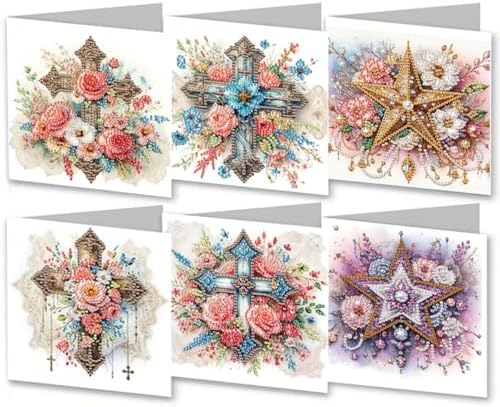 MaiYiYi 6 Pack DIY Cross Flower Diamond Art Greeting Cards Kit image 5