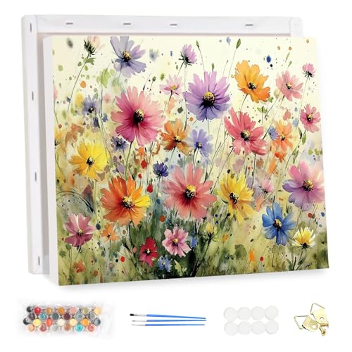 MEIYUDA Pintar por Numeros Adultos con Marco Tinta Estilo Flor, Cuadros por Numeros Pigmento Acrílico, DIY Pintura por Numeros Kit Manualidades, Decoración para el Hogar Regalo de pared 40x30cm