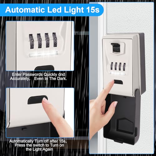 Schlüsseltresor mit Zahlencode, Schlüsselsafe mit 4 Stelligem Beleuchteten, Zinklegierung Schlüsseltresor mit Beleuchteten Wasserdicht Wandmontage Schlüsselbox, Groß tresor feuerfest wasserdicht