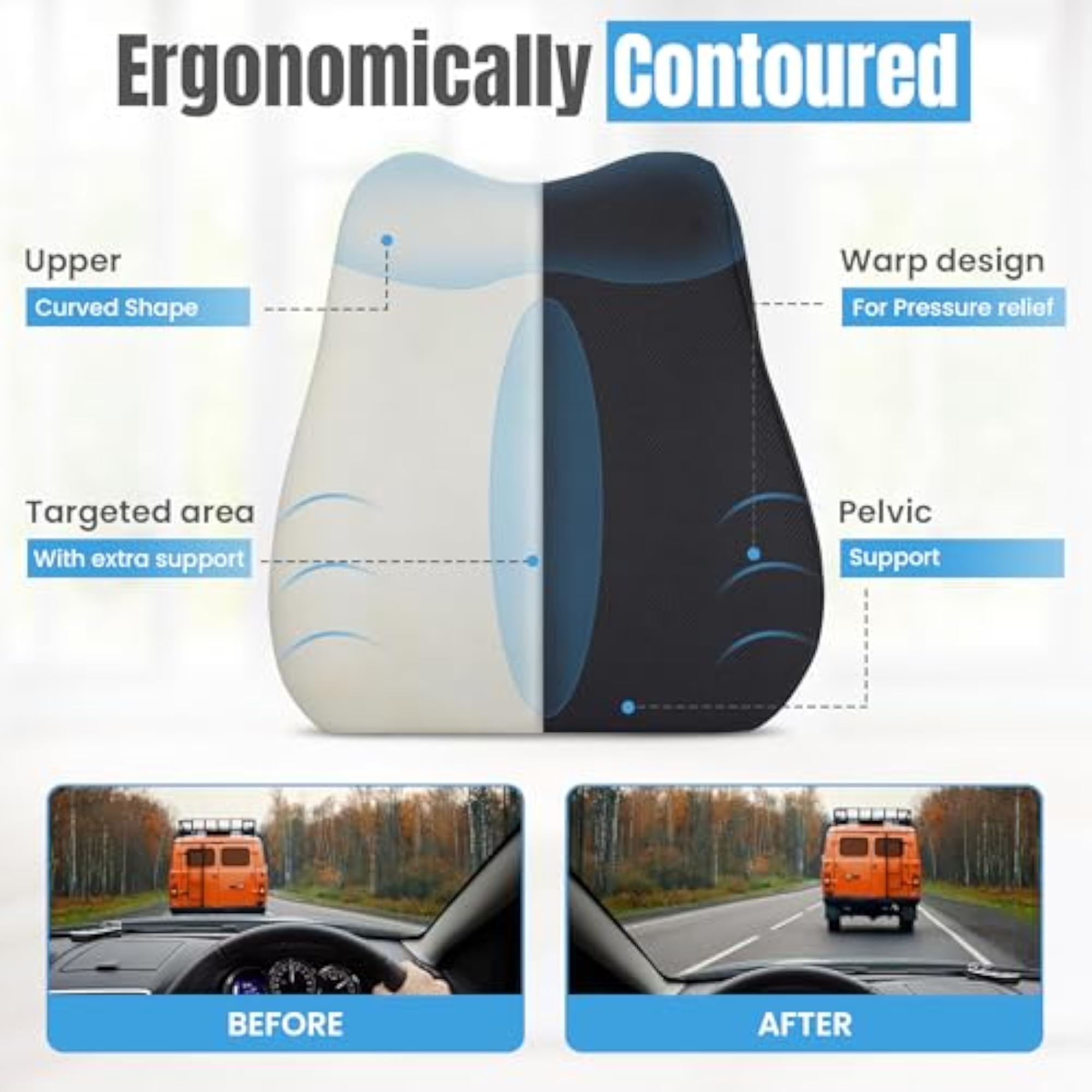 Memory Foam Car Seat Back Support Cushion