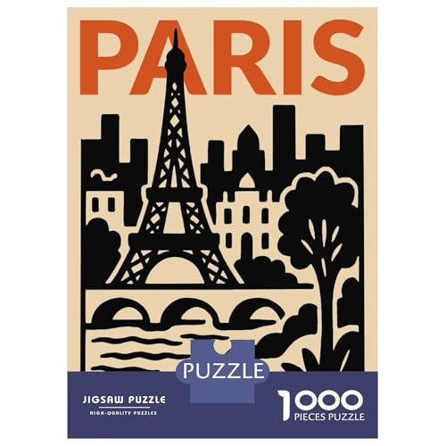 Rompecabezas De 1000 Piezas para Adultos Paris Eiffel Tower Cityscape Illustration Rompecabezas para Adultos Juegos De Relajación Análisis Y Lógica Reducción del Estrés Regalos 52x38cm/1000pcs