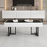 DUlVBPE Conjunto de muebles de mesa de café y TV de diseño moderno y minimalista, diseño de rayas blancas y negras, muebles de salón de lujo