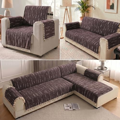 Image of Story@Home Chenille Sofa Mat with Back Cover (152x61Cm) & Arm Rest Covers | Anti Slip Single Sofa Cover for 1 /2 /3 Seater & L Shape Sofa Cover | Measure Your Sofa & Create Your Set - Mocha & Ivory