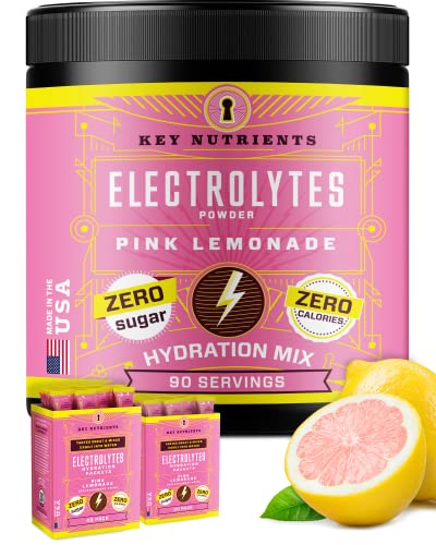 KEY NUTRIENTS Electrolytes Powder - Fresh Pink Lemonade Electrolyte Drink Mix - Hydration Powder - No Sugar, No Calories, Gluten Free - Powder and Packets (20, 40, 90 Servings)