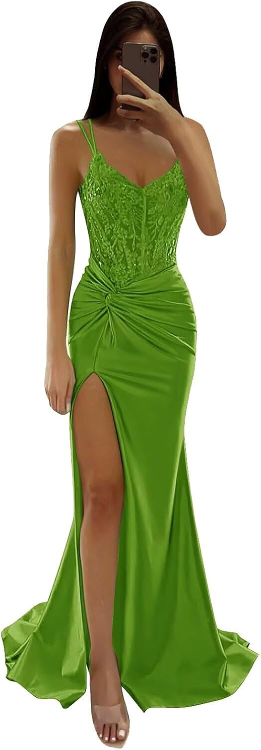 Tsbridal Spaghetti Straps Lace Appliques Prom Dresses for Women Slit 2025 Long Mermaid Formal Evening Party Gown
