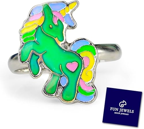 Miniatura 8 de FUN JEWELS Lindo cuento de hadas unicornio cambio de color anillo de estado de ánimo para niñas tamaño ajustable, Zinc, Ámbar