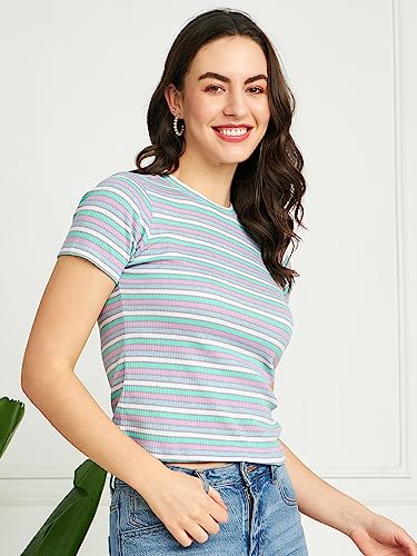 Image of Modeve Women Striped Half Sleeves Top for Summer