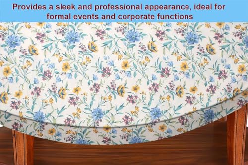Image of The Furnishing Tree Elastic Cotton Oval Center Table Cover 16x36 in Inches Floral Golden Leaf on offwhite Base