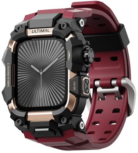 Image of ULTIMAL Rugged Case with Band for Apple Watch 46mm,Compatible with Apple Watch Series 11 /10, Military Grade Shockproof Bumper Cover for iWatch Tactical Band Men (46mm,Red)