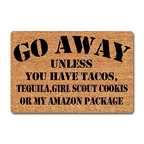 Funny Welcome Area Rugs Home Decor Mat 23.7"(L) x 15.9"(W)Go Away Unless You Have Tacos Tequila Or Amazon Package Doormat for Entrance Way Indoor Decor Mats for Front Porch No Slip Kitchen Rugs