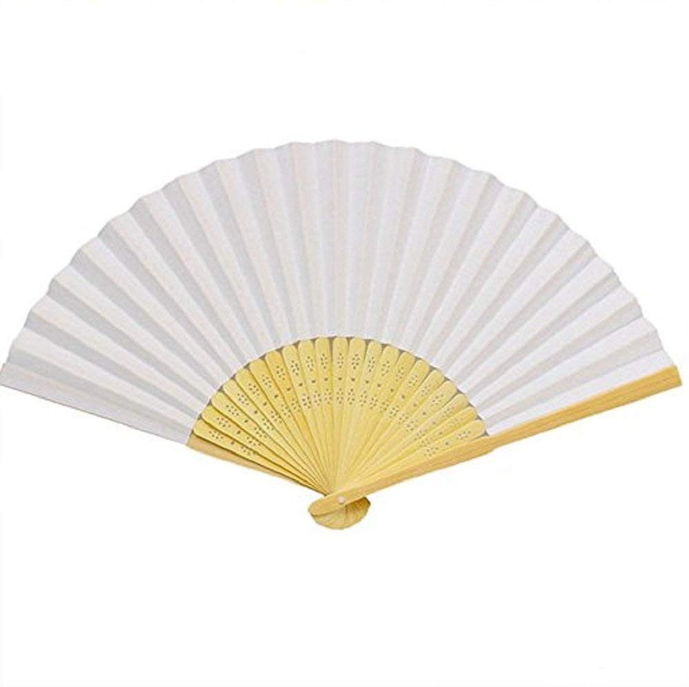 openspaceshop 60 VENTAGLI di Legno Bambu' E Carta Bianca per Matrimoni Wedding Sposa Eventi SEGNAPOSTO Chiesa