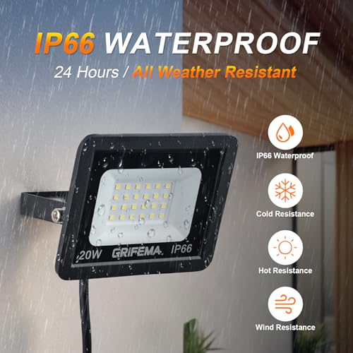 GRIFEMA 20W LED Strahler Außen, [2 Stück] 2200LM, 6500K Kaltweiß, IP66 Wasserdicht, Verstellbarer 180° Halter, für Garten, Garage, Hof, Außenbeleuchtung, Ohne Stecker, Schwarz