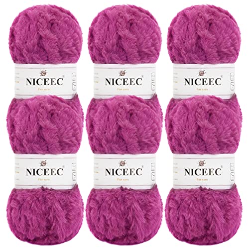 Image of NICEEC Faux Fur Yarn Super Soft, Chunky & Fluffy, Eyelash Yarn for Crochet & Knitting(Total Length 210yds /10.6oz) - Hot Pink /300g