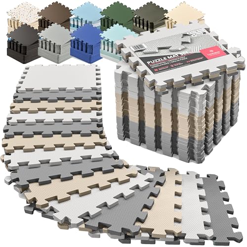 Image of bemaxx Gym Mats Set - 18 pcs EVA Interlocking Foam Floor Tiles (12.6 inchx12.6 inchx0.4 inch) 18sqft Protective Gym Flooring Sports Home Workout Exercise Mats Puzzle Garage Fitness Play-Room Pool Treadmill Bike