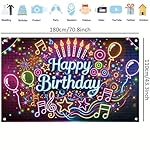 Neon Happy Birthday Banner Backdrop Party Decorations Glow in The Dark Party Banner Music Notes Balloons Fireworks Stars Colorful Lights Brick Wall Photo Background Props 71 x 43 inch - Image 4