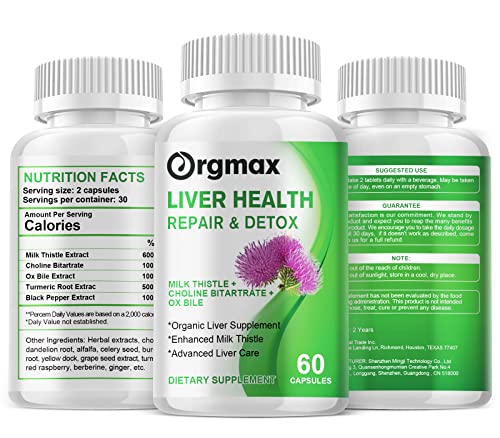 Orgmax Liver Cleanse Detox & Repair Capsules, Supplements - Liver Support Supplement With Milk Thistle, Ox Bile,Turmeric And Other Unique Liver Care Nutrients - Herbal Liver Health Formula 60 Caps #TOP1