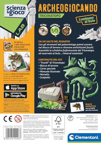Clementoni Science Lab Archéogiocando Tricératope Dinosaures Kit fossiles à Creuser et à Assembler paléontologie Jeu Scientifique en Italien fabriqué en Italie 19226 - vue 4