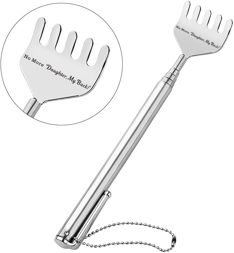 Extendable Back Scratcher for Men Women Mom Dad Birthday Gifts from Daughter Mommy Daddy Backscratchers for Adults Christmas Gifts for Father Motehr Funny Stainless Steel Back Massage Tool