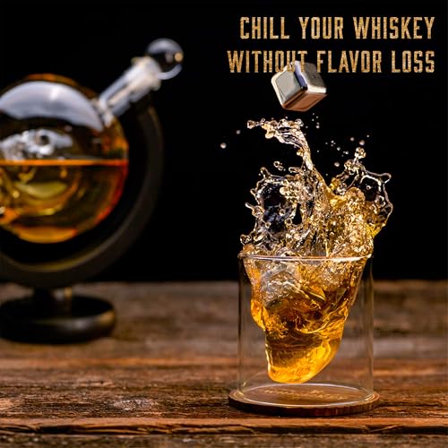 WHISISKEY Zestaw Karafka do Whisky - Zestaw Prezentowy Whiskey - Prezenty dla Mężczyzn - Pomysły na Prezent dla Mężczyzny - Czaszka Karafka 900ML, 2 Szklanki do Whisky, 4 Kamienie do Whisky, Akcesoria