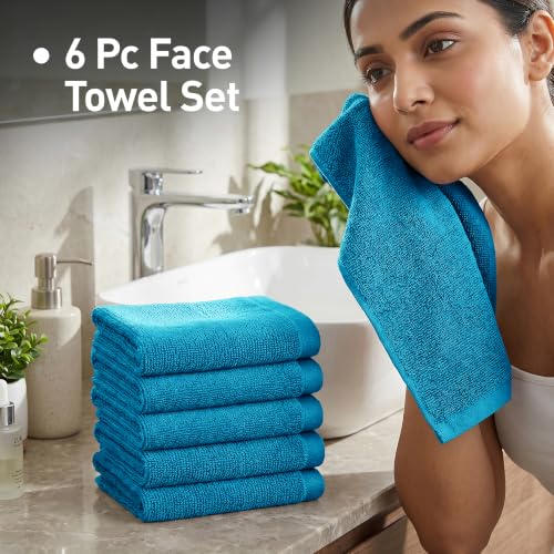 Image of MYTRIDENT Face Towel | Urban Comfort | Quick Drying | Travel Friendly | for Men /Women | 6 Pc Face Towel (30 cm x 30 cm) | 100% Cotton 450 GSM - Teal Sachet
