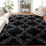 PAGISOFE 4x6 Shag Geometric Carpet for Bedroom, Fluffy Fuzzy Shaggy Kids Carpet Soft Plush Furry Nursery Rug, Modern Black and White Rugs for Kids Room Bedroom Office Dorm Decor Alfombra
