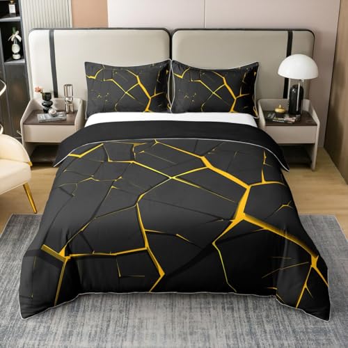 Couvre Lit Imprimé Nid d'abeille Jaune 240 x 260,Lampe Jaune Housse de Couette,Rayures Géométriques Modernes Literie,Housse de Couette Géométrique Nid...