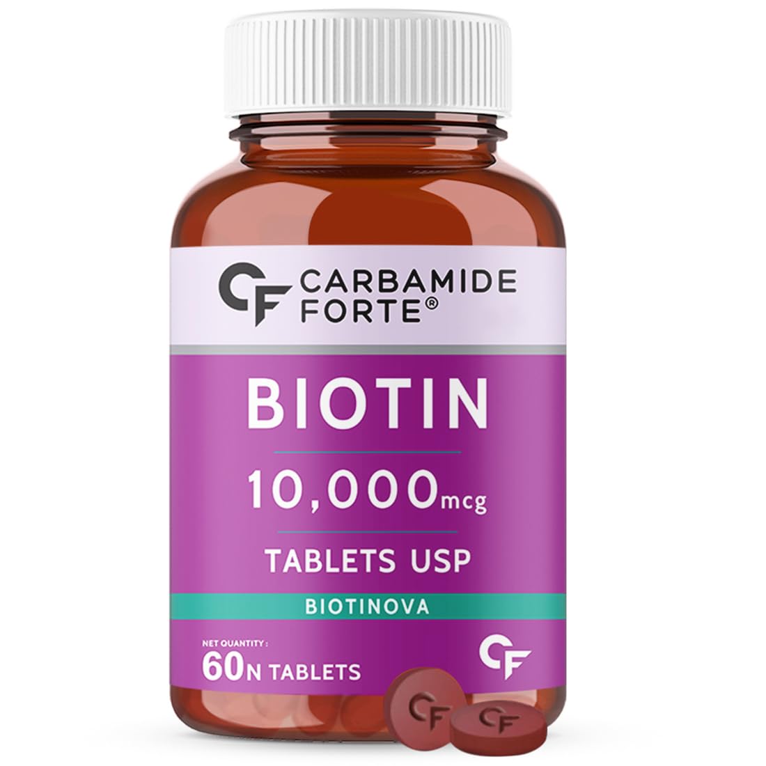 Carbamide Forte Biotin 10000mcg for Hair Growth, Skin & Nails, 60 Veg Tablets