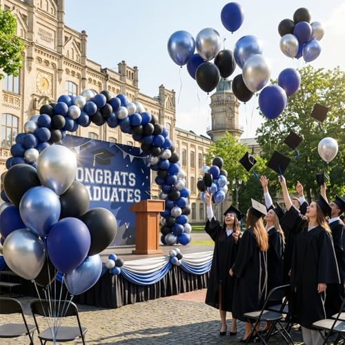 Image of KBZVNAF Black Blue Silver Latex Balloons - 60 Pack 12 inch Royal Blue Black Metallic Blue Silver Party Balloons for Birthday, Baby Shower, Graduation Party Decorations