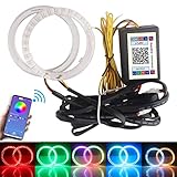 Qasim 1-Pair 95MM RGB LED Angel Eyes Universal Halo Rings for Motorcycle Car DRL Fog Lamp Turn Signal Light APP Bluetooth Control Multi-Color 12V