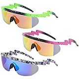 Tongcloud 3 Pair Unisex Retro Neon Retro Semi Rimless Sunglasses 80s 90s Zigzag Sunglasses Lens Rainbow Sunglasses Sport Semi Rimless Sunglasses for Men Women (Cool Color)