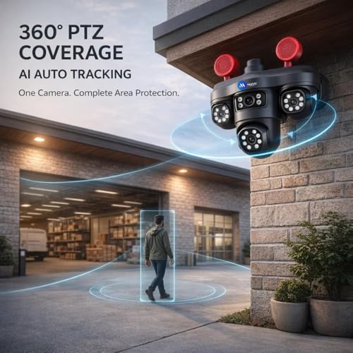 Image of Maizic Smarthome TRIGENIE Siren 4G Black 5MPx3 Triple Lens AI PTZ Outdoor Security Camera | 360 Pan View | Color Night Vision | Human Detection | 2-Way Audio | IP67 Waterproof