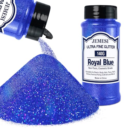 Purpurina Holográfica Ultrafina Azul real de 140g, Purpurina Cosmética Iridiscente para Cabello, Rostro, Cuerpo, Uñas y Maquillaje Navideño. Ideal para resina, vidrio y manualidades.