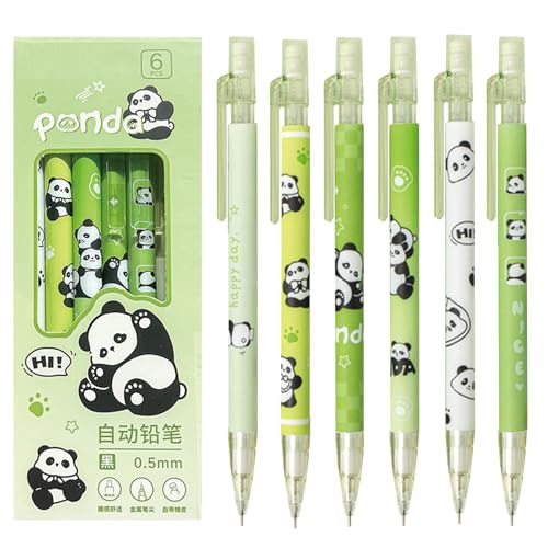 MOZXIRZ 4 Pcs Cute Mechanical Pencils with Eraser 0.5mm Cartoon Panda Mechanical Pencil School Pencil for Women (6pcs Panda)