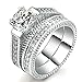 Womens Wedding Engagement Bands Ring Sets 18K White Gold Plated Princess Cut Eternity Solitaire CZ Crystal Best Anniversary Promise Rings Size 9