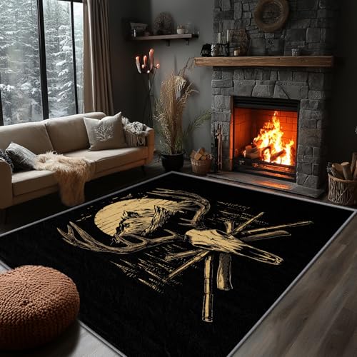 Tapete Deer Skull rectangular 4x6, antideslizante y lavable miniatura 1