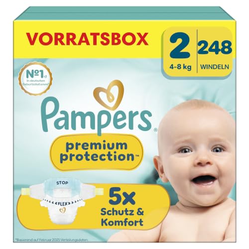 Pampers Premium Protection Size 2, 248 Nappies, 4 kg - 8 kg | Our No. 1 skin and leak protection