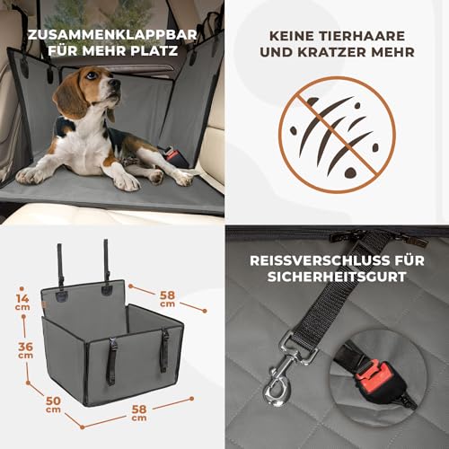Wuglo Extra Stabiler Hunde Autositz mit Sicherheitsgurt – Wasserdichter und Robuster Autositz Hund für den Rücksitz mit 4 Befestigungsgurten, geeignet für mittelgroße Hunde bis 18 kg