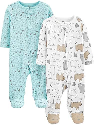 Simple Joys by Carter's Baby Neutral 2-Pack Cotton Footed Sleep and Play, Bear/Animal Print, 0-3 Months