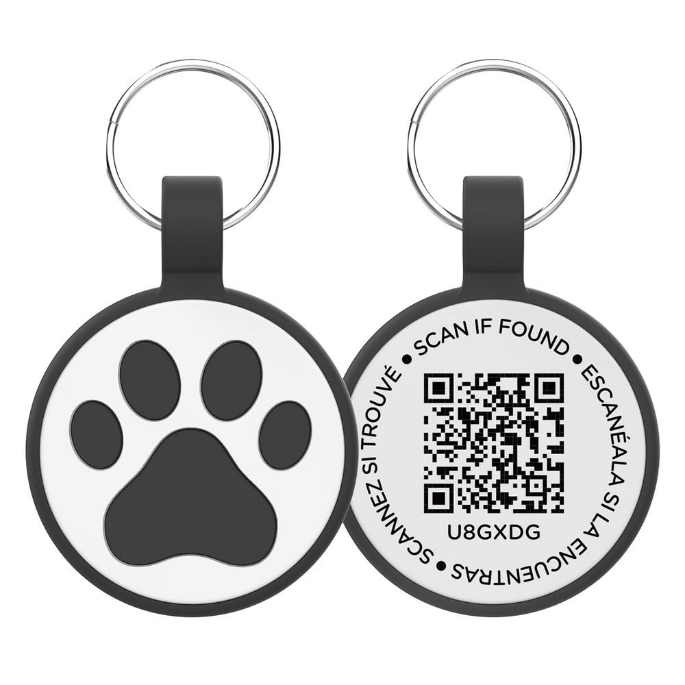 LA ZAMPA Pet QR Code Tag for Dogs & Cats – Silicone Waterproof Pet ID Tag with Buckle, Silent Name Tag for Collars & Harnesses – Scannable Lost Pet Contact ID (Silica Black, Large)
