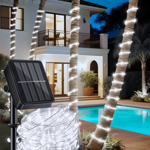 LairtPOW Solar Rope Lights 39FT 100LEDs,IP65 Waterproof Outdoor String Light, Palm Tree Lights for Party Garden Yard Pathway Patio Wedding Christmas Halloween Holiday Decoration (Cool White)