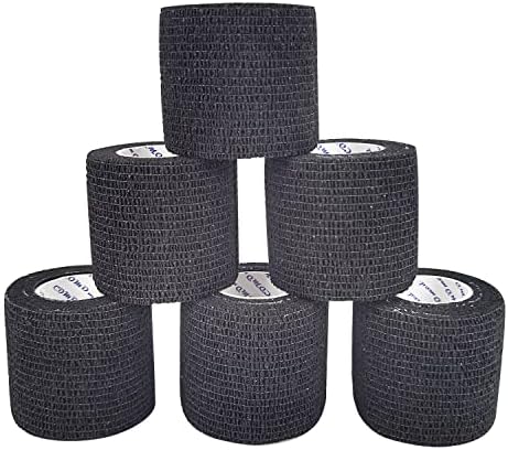 COMOmed Self Adherent Cohesive Bandage 2"x5 Yards First Aid Bandages Stretch Sport Athletic Wrap Vet Tape for Wrist Ankle Sprain and Swelling,Black(6 Rolls)