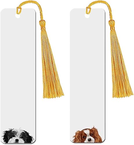 WIRESTER Juego de 2 marcapáginas de metal con borla dorada clara para estudiantes, lectores, profesores, amantes de los libros, perro Shih Tzu negro