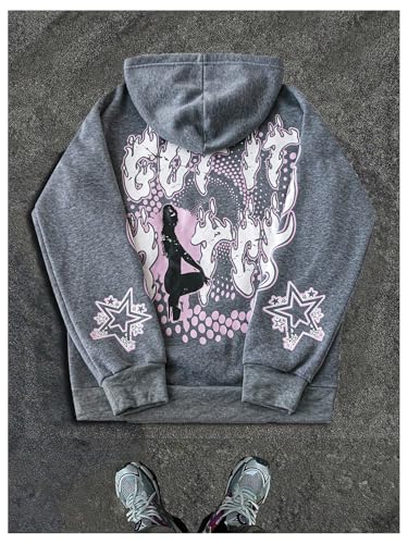 Men's Cartoon Graphic Hoodies Pullover Y2K Long Sleeve Baggy Hooded Sweatshirts2