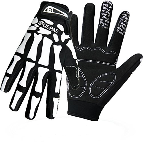 YYGIFT Vollfinger-Fahrradhandschuhe, rutschfest, Mountainbike-Handschuhe, Rennrad-Handschuhe mit Gel-Pad, Skelett-Muster, XL