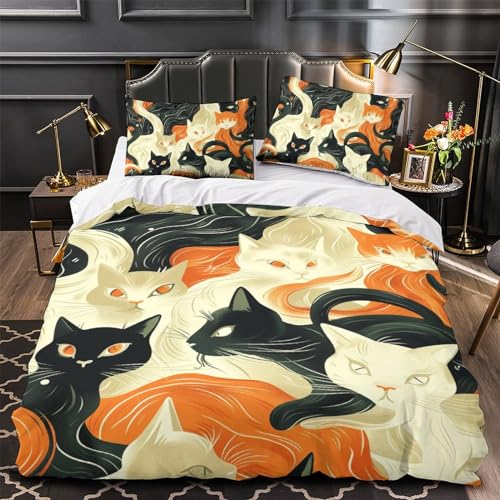 Housse de couette chat imprimé 3D en microfibre douce avec zippe invisible 140x200 - 4